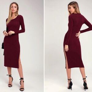NWT Soft and Sweet Burgundy Long Sleeve Midi Dress Size Large